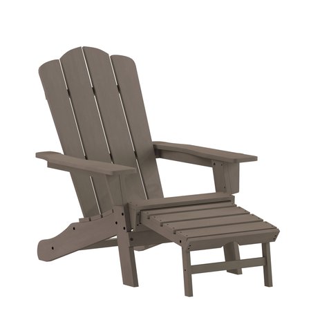 Flash Furniture Brown Adirondack Chair with Ottoman and Cupholder LE-HMP-1044-110-BR-GG